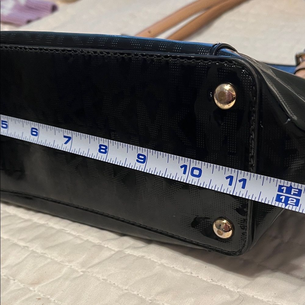 Michael Kors Shiny Black MK Tote with Camel Straps - Picture 10 of 12